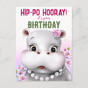 Hippo Pink Floral Girl Birthday Briefkaart