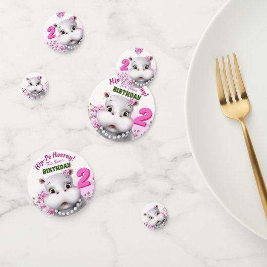 Hippo Pink Floral Girl Birthday Confetti (Groep)