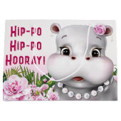 Hippo Pink Floral Girl Birthday Groot Cadeauzakje (Voorkant)