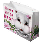 Hippo Pink Floral Girl Birthday Groot Cadeauzakje (Achterkant Gekanteld)