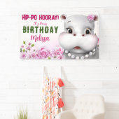 Hippo Pink Floral Girl Birthday Spandoek (Insitu)