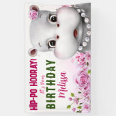 Hippo Pink Floral Girl Birthday Spandoek (Verticaal)