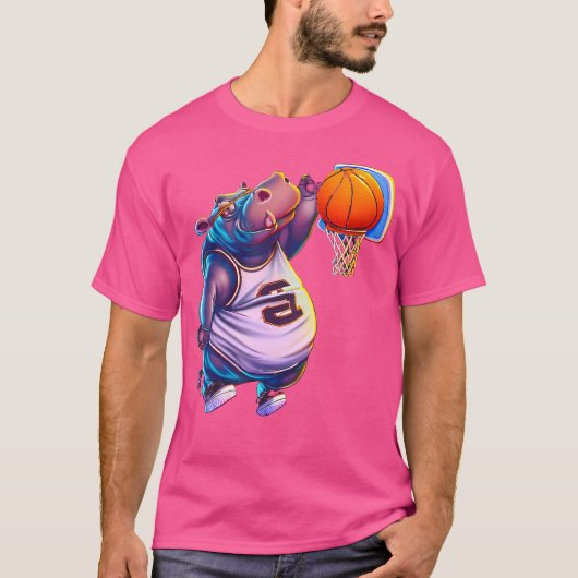 Hippo Playing Basketball Cool Funny Hippos Basketb T-shirt (Voorkant)