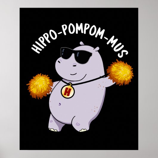 Hippo-pompom-mus Funny Animal Hippo Pun Dark BG Poster (Voorkant)
