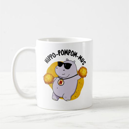 Hippo-pompom-mus Funny Animal Hippo Pun Koffiemok (Links)