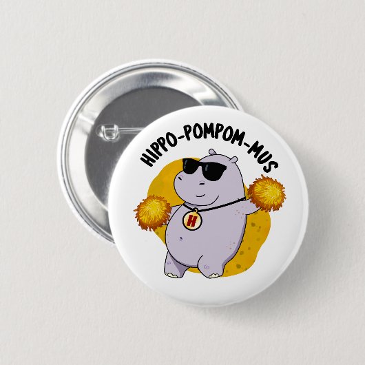 Hippo-pompom-mus Funny Animal Hippo Pun Ronde Button 5,7 Cm (Voorkant /achterkant)