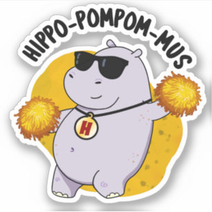 Hippo-pompom-mus Funny Animal Hippo Pun Sticker