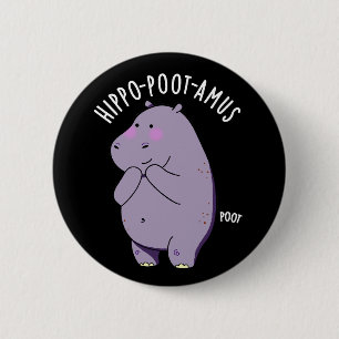 Hippo-poot-amus Grappig Scheten Hippo Pun Donker B Ronde Button 5,7 Cm
