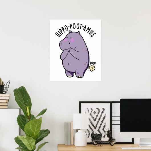Hippo-poot-amus Grappig Scheten Hippo Pun Poster (Thuiskantoor)