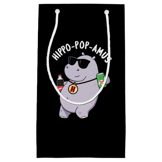 Hippo-pop-amus Funny Hippo Soda Pop Pun Dark BG Klein Cadeauzakje (Voorkant)
