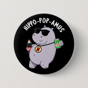 Hippo-pop-amus Funny Hippo Soda Pop Pun Dark BG Ronde Button 5,7 Cm