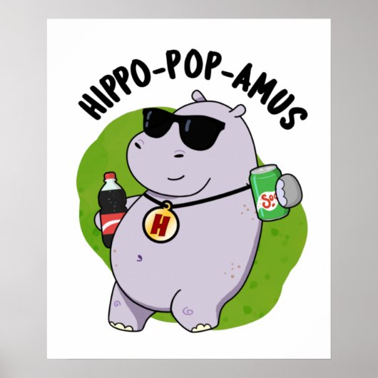 Hippo-pop-amus Funny Hippo Soda Pop Pun Poster (Voorkant)