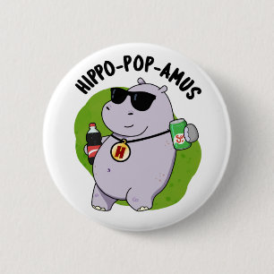Hippo-pop-amus Funny Hippo Soda Pop Pun Ronde Button 5,7 Cm