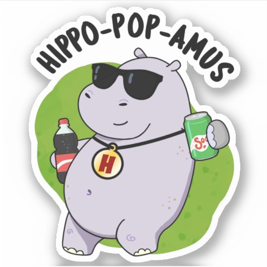 Hippo-pop-amus Funny Hippo Soda Pop Pun Sticker (Voorkant)