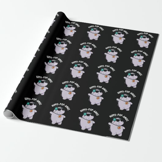 Hippo-pop-amus Funny Pop Music Hippo Pun Dark BG Cadeaupapier (Uitgerold)