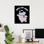 Hippo-pop-amus Funny Pop Music Hippo Pun Dark BG Poster (Thuiskantoor)