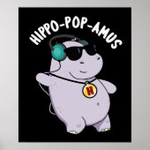 Hippo-pop-amus Funny Pop Music Hippo Pun Dark BG Poster (Voorkant)