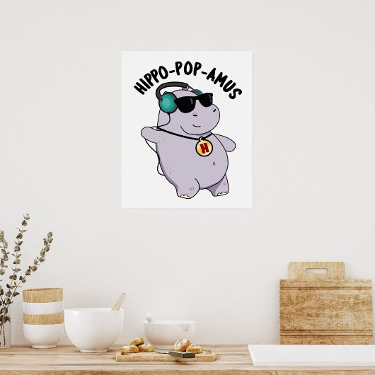 Hippo-pop-amus Funny Pop Music Hippo Pun Poster (Keuken)