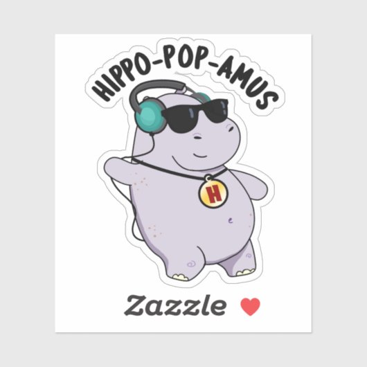 Hippo-pop-amus Funny Pop Music Hippo Pun Sticker (Vel)