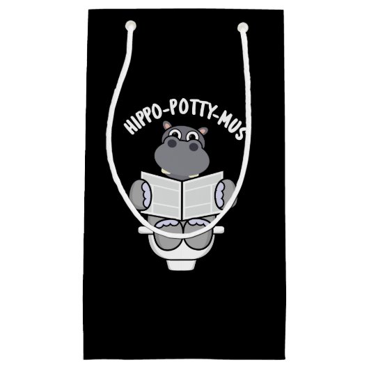 Hippo potty-mus Funny Animal Hippo Pun Dark BG Klein Cadeauzakje (Voorkant)