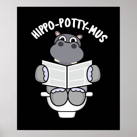 Hippo potty-mus Funny Animal Hippo Pun Dark BG Poster (Voorkant)