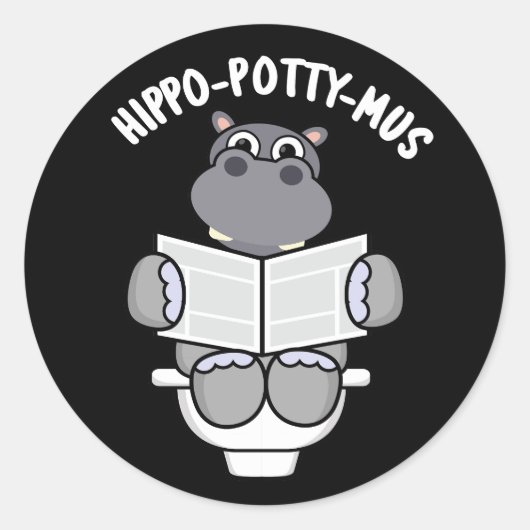 Hippo potty-mus Funny Animal Hippo Pun Dark BG Ronde Sticker (Voorkant)