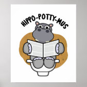 Hippo-potty-mus Funny Animal Hippo Pun Poster (Voorkant)