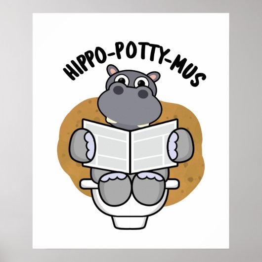 Hippo-potty-mus Funny Animal Hippo Pun Poster (Voorkant)