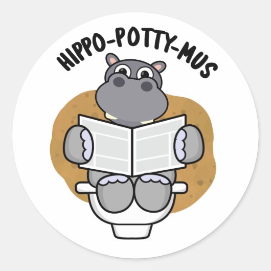 Hippo-potty-mus Funny Animal Hippo Pun Ronde Sticker (Voorkant)