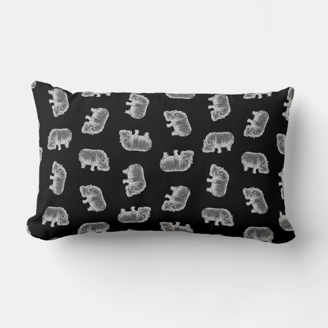  Hippo-printerpatroon Hippopotamus Art Black Kussen (Voorkant)