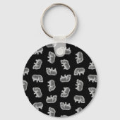 Hippo-printerpatroon Hippopotamus Art Black Sleutelhanger (Voorkant)