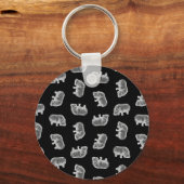 Hippo-printerpatroon Hippopotamus Art Black Sleutelhanger (Voorkant)
