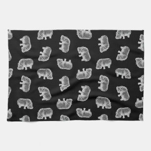  Hippo-printerpatroon Hippopotamus Art Black Theedoek