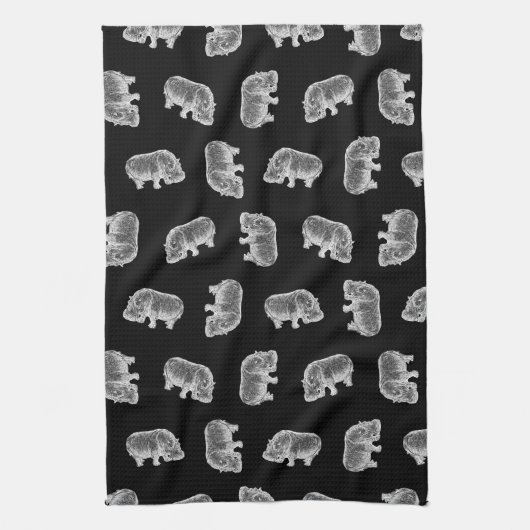  Hippo-printerpatroon Hippopotamus Art Black Theedoek (Verticaal)