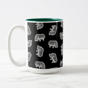Hippo-printerpatroon Hippopotamus Art Black Tweekleurige Koffiemok