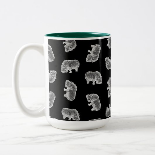  Hippo-printerpatroon Hippopotamus Art Black Tweekleurige Koffiemok (Links)