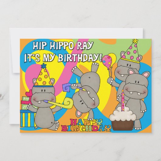 Hippo Ray Aangepaste Uitnodiging Verjaardag (Voorkant)