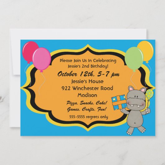 Hippo Ray Aangepaste Uitnodiging Verjaardag (Achterkant)