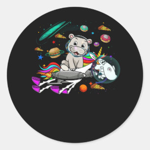 Hippo Riding Unicorn Food Pizza Space Party Planet Ronde Sticker