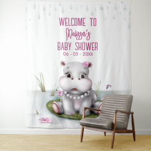 Hippo River Adventure Girl Baby shower Achtergrond Wandkleed
