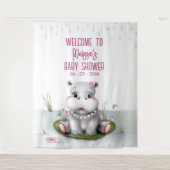 Hippo River Adventure Girl Baby shower Achtergrond Wandkleed (Voorkant)