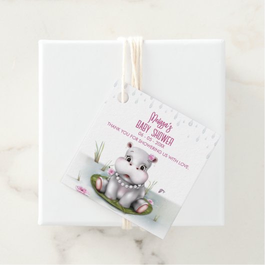 Hippo River Adventure Girl Baby shower Bedankjes Labels (In situ)
