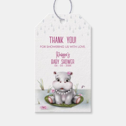 Hippo River Adventure Girl Baby shower Cadeaulabel (Voorkant)