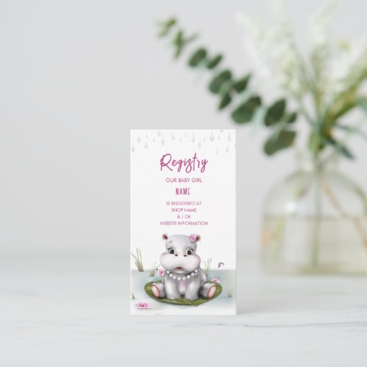 Hippo River Adventure Girl Baby shower Informatiekaartje (Staand voorkant)