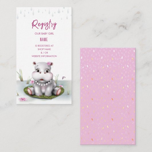 Hippo River Adventure Girl Baby shower Informatiekaartje (Voorkant / Achterkant)