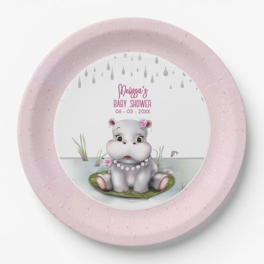 Hippo River Adventure Girl Baby shower Papieren Bordje (Voorkant)