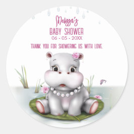 Hippo River Adventure Girl Baby shower Ronde Sticker