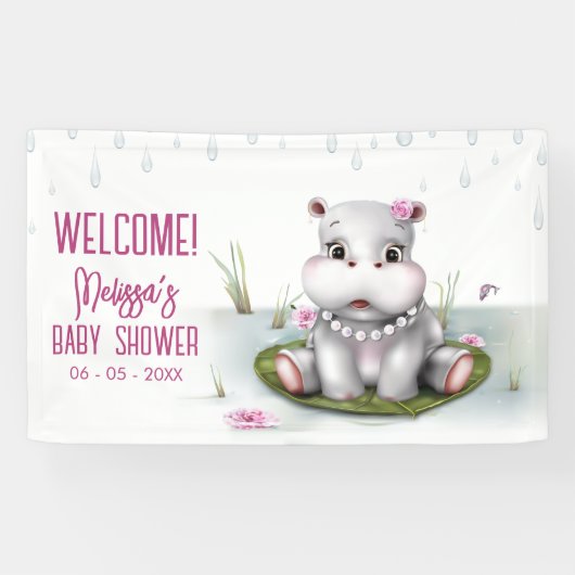 Hippo River Adventure Girl Baby shower Spandoek (Horizontaal)
