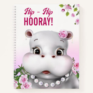 Hippo Roze Bloemen Kinderen Notitieboek