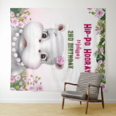 Hippo Roze Bloemen Meisje Verjaardag Achtergrond Wandkleed (In Situ (horizontaal))